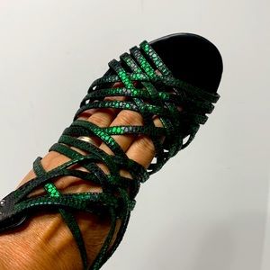 Metallic green gladiator sandal